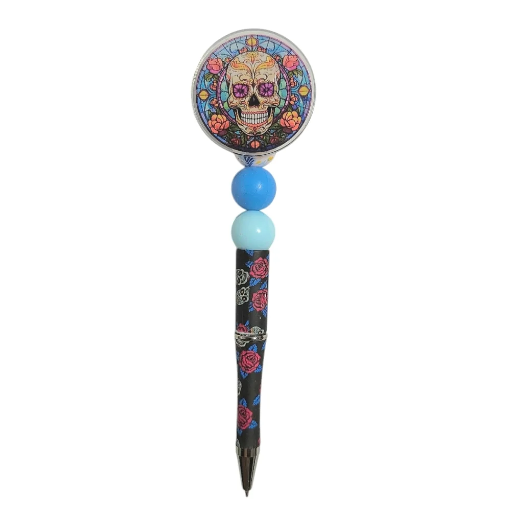Dia De Los Muertos Skull Beaded Ballpoint Twist Pen Blue